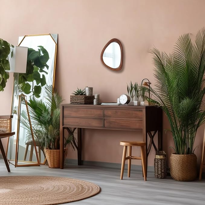 MAGFLERUM Irregular Wall Mirror, 15 * 10 inch Asymmetrical Wood Mirrors, Small Wall Mirror, Hanging Vertically and Horizontally. Mirrors for Wall Decor (Black Walnut)
