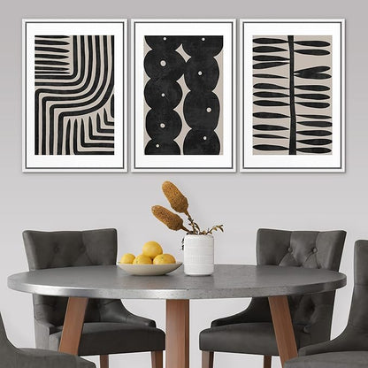 SIGNLEADER Framed Canvas Print Wall Art Set Geometric Black Paint Stroke Patterns Abstract Shapes Illustrations Modern Art Decorative Contemporary for Living Room, Bedroom, Office - 16"x24"x3 WHITE