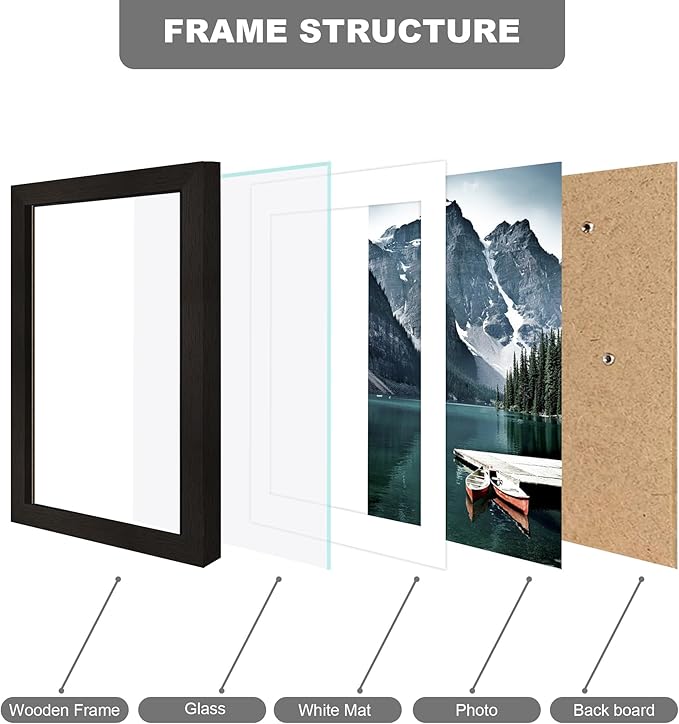 Hongkee 6x8 Picture Frame with Real Glass - Display Pictures 5x7 with Mat or 6 x 8 without Mat, Photo Frame for Wall or Table Top Display(Black, 3 Pack)