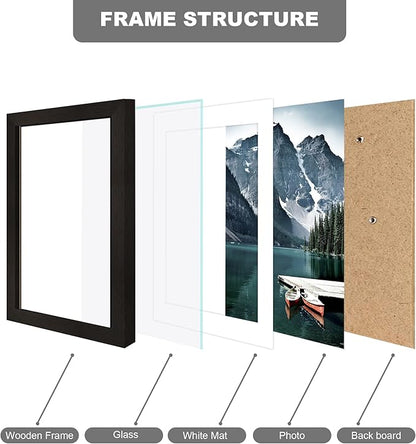 Hongkee 6x8 Picture Frame with Real Glass - Display Pictures 5x7 with Mat or 6 x 8 without Mat, Photo Frame for Wall or Table Top Display(Black, 3 Pack)