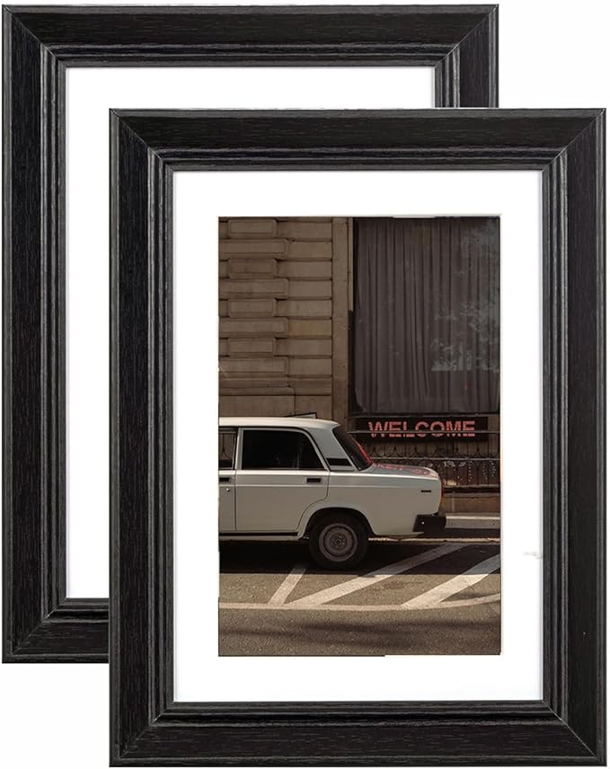 5x7 Picture Frame Black 2 Pack, Display 5x7 without Mat or 4x6 with Mat, Wall Gallery Photo Frames