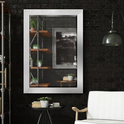 Renditions Gallery Rustic Rectangular Silver Wood Frame Vanity Body Mirror Verticle Or Horizontal Aesthetic Wall Mounted Mirror Decor for Bedroom Living Room Bathroom - 41"x29" LT07