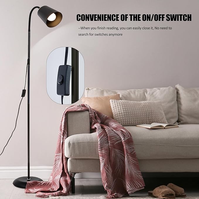 Floor Reading Lamp, Industrial Standing Lamps for Living Room with Adjustable Bendable, 2 in 1 Reading Table Lamps for Living Room Bedroom Office, 12W LED Bulb Included (Black Poles)