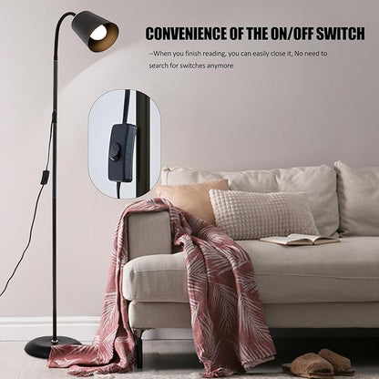 Floor Reading Lamp, Industrial Standing Lamps for Living Room with Adjustable Bendable, 2 in 1 Reading Table Lamps for Living Room Bedroom Office, 12W LED Bulb Included (Black Poles)