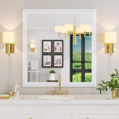 Amorho Bathroom Mirror, 40X38 Inch White Thick Metal Framed Wall Mirrors for Over Sink, Bedroom, Living Room, Entryway, Rectangle Wall-Mounted Mirrors(Horizontal/Vertical).