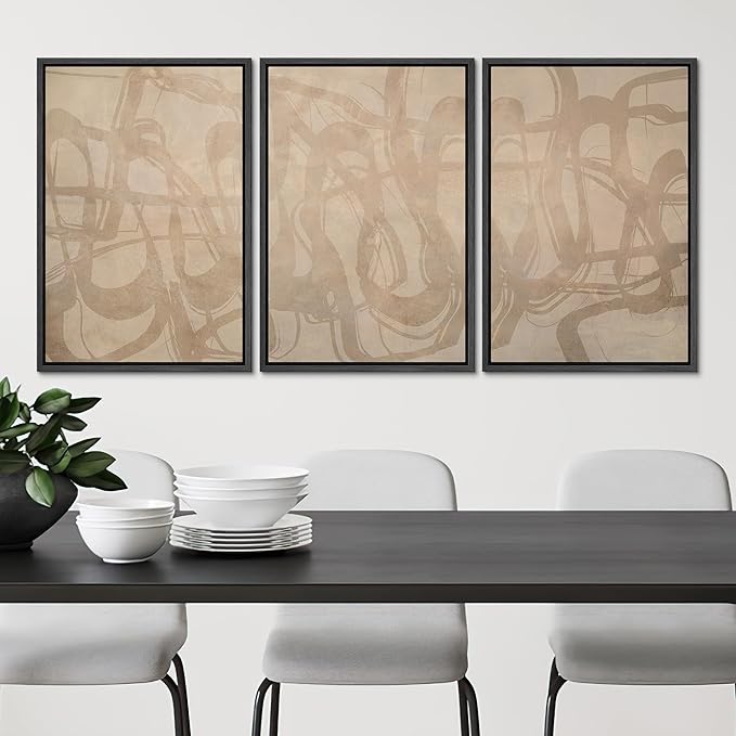 SIGNLEADER Framed Canvas Print Wall Art Set Beige Modern Abstract Line Art Illustrations Minimal Decorative Bohemian for Living Room, Bedroom, Office - 24"x36"x3 Black