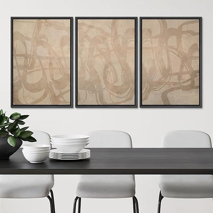 SIGNLEADER Framed Canvas Print Wall Art Set Beige Modern Abstract Line Art Illustrations Minimal Decorative Bohemian for Living Room, Bedroom, Office - 16"x24"x3 Black