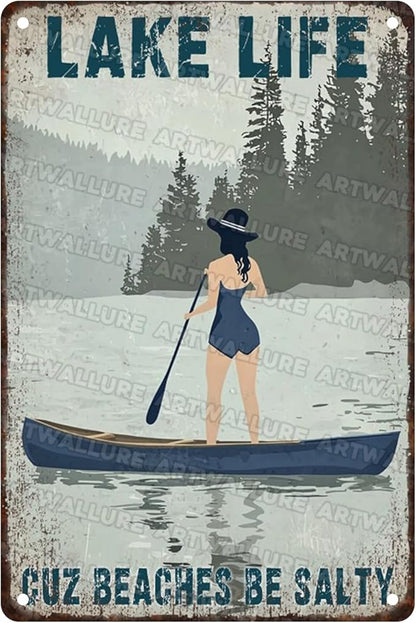 Metal Tin Sign Lake Life Decor Vintage Rustic Nautical Wall Art Is Better At The Water Gift For Cottage Owners Cabin Porch Bar Home Relaxing Decor 8x12 Inch