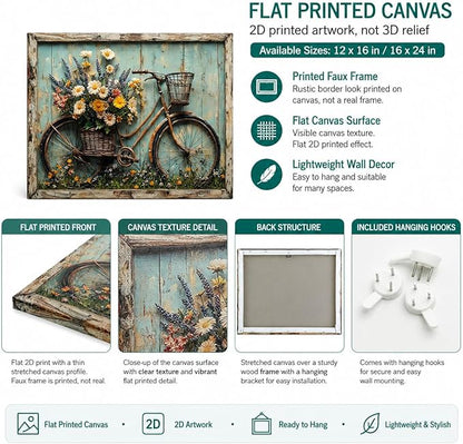 Rustic Farmhouse Daisy Floral Canvas Wall art Vintage Bicycle Flowers Painting Picture Wall Decor Flower Still Life Poster Print Artwork for Bathroom Living Room Bedroom Home Decoration