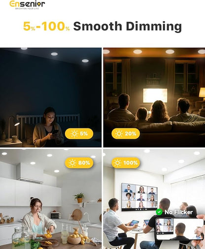 Ensenior 4 Pack 6 Inch LED Recessed Light, Dimmable, 5000K Daylight, 1200LM High Brightness, 12W 120V, 2 Pin, ERL-12X-ETL, Damp Rated, Ultra-Thin Canless Wafer Ceiling Light - ETL & FCC & IC