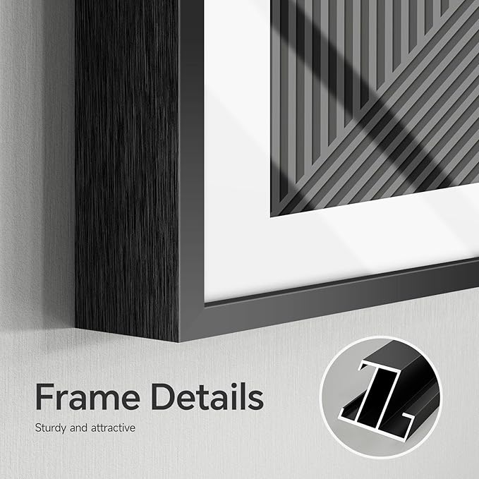 Framed Black and White Abstract Wall Art Bedroom, 3 Piece Neutral Modern Minimalist Canvas Artwork for Walls, Geometric Boho Pictures Prints for Living Room Dining Room Hallway Wall Decor, 16x24 Inch