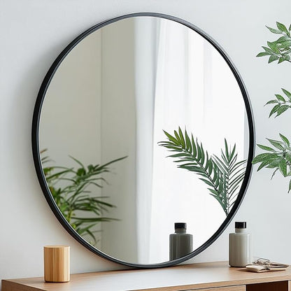 Oruii Round Mirror 28 inch, Large Black Circle Mirror Metal Frame, Large Black Circular Mirrors for Living Room, Dining Room, Entryway, Hallway, Foyer, Bathroom, Wall