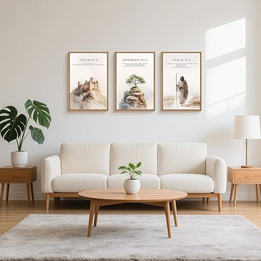 Jesus Christ Easter Bible Verse Story Framed Canvas Wall Art Set,Christian Religious Faith Resurrection Decor,Watercolor Beige Scripture Artwork for Church,Prayer Room,Living Room-24"x36"x3