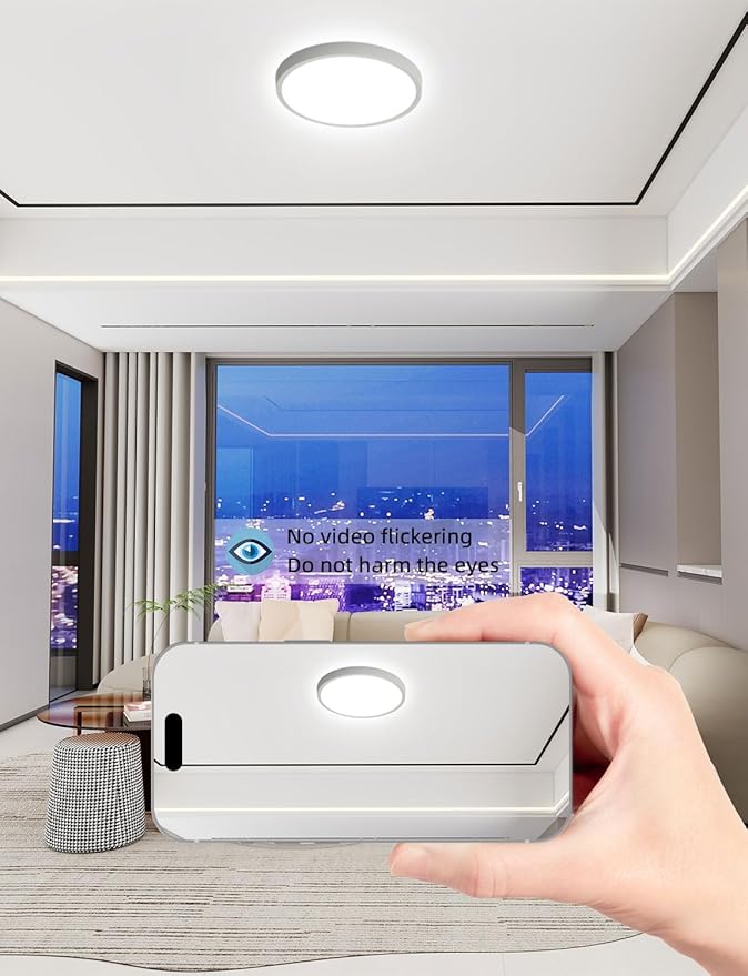 Smart Ceiling Light, 12 Inch RGBIC LED Flush Mount Ceiling Light Fixture, 2400LM, DIY Colors, Alexa & Google Compatible, 2200K-6500K for Bedroom, Living Room, White, 1 Pack