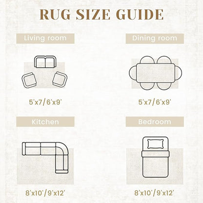 10x14 Area Rugs for Living Room: Washable Large Vintage Floral Rug Low Pile Non-Slip Boho Carpet for Bedroom Home Office Dining Room (FloralBeige, 10'x14')