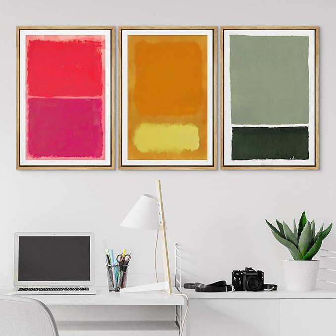 SIGNLEADER Framed Canvas Print Wall Art Set Vibrant Abstract Color Block Modern Minimalist Red, Orange, and Green Illustrations Boho Decorative for Living Room, Bedroom, Office - 16"x24"x3 Natural