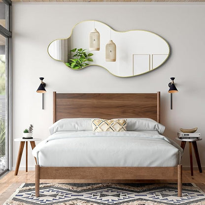 Irregular Wall Mirror, 60"x30" Gold Asymmetrical Mirrors Full Length, Large Abstract Mirrors with Metal Frame, Modern Unique Shaped Mirror for Living Room Bathroom Bedroom Hallway Entryway