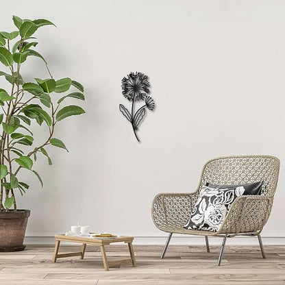 CREATCABIN Dandelion Metal Wall Art Iron Flower Wall Decor Hanging Black Hollow Out Symmetry Silhouette Ornament Iron Sign for Yoga Studio Indoor Outdoor Home Office Decoration Gift Black 11.8x6Inch