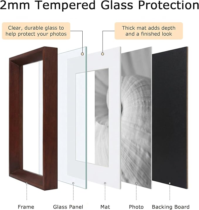 brisafe Wood Picture Frame 8x10 Matted to 5x7, Solid Wood Photo Frame with Tempered Glass, Wall Mouont and Tabletop, Horizontal & Vertical, Mothers Day Gifts, Walnut