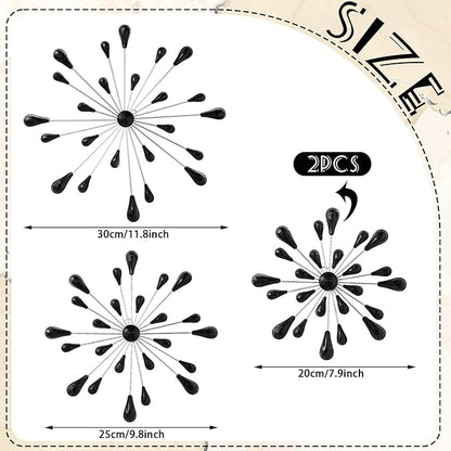 Hicarer 4 Pcs Starburst Wall Decor Bling Wall Art Crystal Teardrop 3D Hanging Rhinestone Radial Metal Artwork Modern Accent Sculptures Decorations for Living Room Home Office Bedroom(Black Diamond)