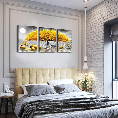 Wall decorations for living room Canvas Wall Art for bedroom Abstract wall decor Black and white Canvas Art Yellow tree paintings bathroom Home Decoration 3 Piece Hang Pictures Office Wall Artworks