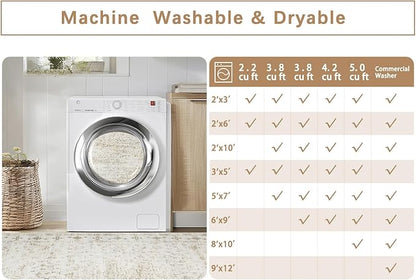 Srugn Washable Rugs 8x10 Area Rugs for Living Room,Rugs for Bedroom,Large Carpets,Ultra Soft Faux Wool Retro Dining Room Rug,Non Slip&Non-Shedding Low Pile Vintage Print Rug for Home Office-Beige