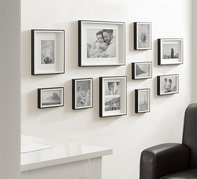 Kate and Laurel Gibson Transitional Picture Frame Set; Set Of 10; Varying Sizes; Black and White; Two-Tone Wall Frame Set Collection with Hanging Template for Gallery Wall Picture Frame Display