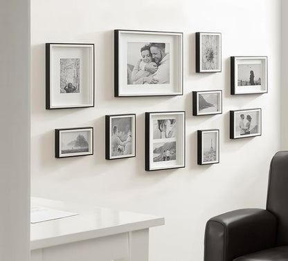 Kate and Laurel Gibson Transitional Picture Frame Set; Set Of 10; Varying Sizes; Black and White; Two-Tone Wall Frame Set Collection with Hanging Template for Gallery Wall Picture Frame Display
