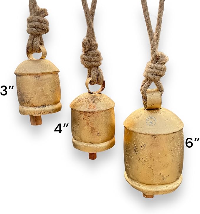 Set of 3 Giant Harmony Decorative Bells Vintage Rustic Home Decor Handmade Christmas Large Bells 8" 6" 4" (6" 4" 3")