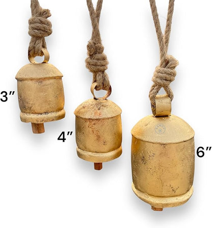 Set of 3 Giant Harmony Decorative Bells Vintage Rustic Home Decor Handmade Christmas Large Bells 8" 6" 4" (6" 4" 3")