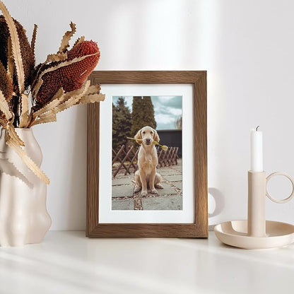 5x7 Picture Frame, Solid Oak Wood 5 x 7 Photo Frame with Mat to 4x6, 7x5 Picture Frames for Wall and Tabletop Display, (Walnut Set of 1)