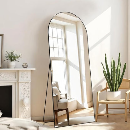 Arched Mirror Full Length, Upgraded 21"x64" Body Wall Mirrors with Shatter-Proof Glass, Floor Standing, Hanging or Leaning, Large Tall Arch Mirror with Stand Aluminum Alloy Frame
