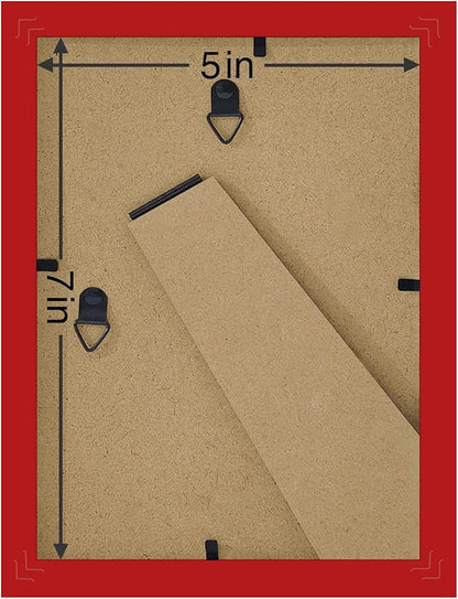 Vittanly 5x7 Picture Frames Set of 9, Shatter Resistant Plexiglass, Display 4x6 Pictures with Mat or 5x7 without Mat, Photo Frames for Wall or Tabletop, Engineered Wood, Red