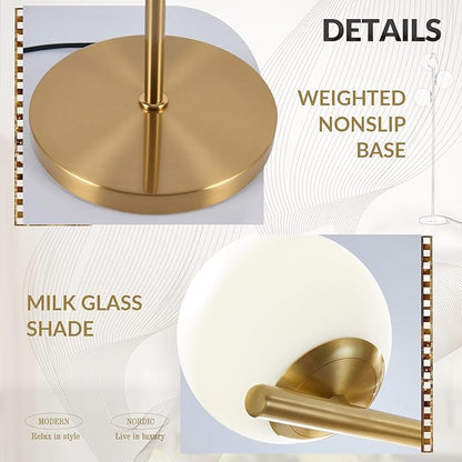 BOKT Modern Gold Floor Lamps Mid Century 3-Light Globe Standing Lamp Tall Pole Floor Light with Frosted Glass Contemporary Adjustable Floor Lamp for Living Room Reading Bedroom…