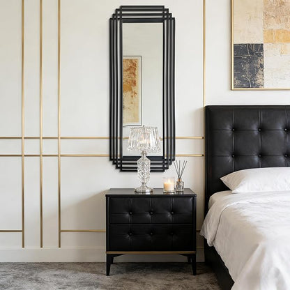 Large Geometric Mirror, 63"x24" Rectangle Art Deco Mirror with Black Metal Frame, Modern Elegant Wall Mirrors for Living Room Bathroom Entryway Hallway, Hangs Vertically or Horizontally