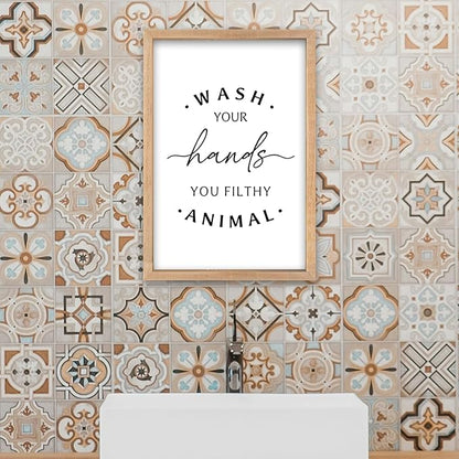 Wash Your Hands Ya Filthy Animal Sign 16"×11" Bathroom Restroom Toilet Laundry Room Humorous Wall Art Decor Funny Quote Washroom for Wood Framed Wall Hanging (Wood)