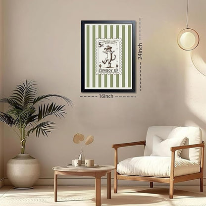 Framed Vintage Cowboy Cat Wall Art, Funny Western Cat Canvas Print Poster, Boho Ranch Animal Painting Picture, Rustic Farmhouse Nursery Wall Decor for Living Room Bedroom Kids Room 16x24Inch