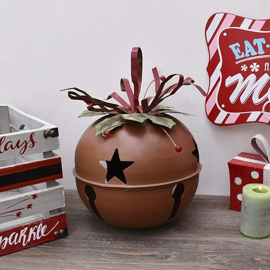 Attraction Design Large Rustic Red Christmas Jingle Bell Decoration, 8.5 X 8.5 Inch Metal Star Cutout Hanging Ornament