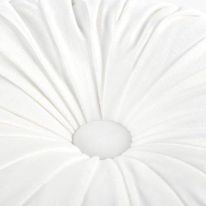HIG Set of 2 Decorative Round Pleated Throw Pillows, Classy Accent Pumpkin Throw Pillows with Center Button, Vintage Velvet Floor Pillows for Sofa Vanity Chair Bed, White, 14.5" Diameter(Ripple)