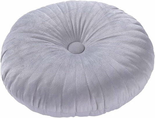 HLOVME Round Pillow Cushion for Couch Velvet Decorative Small Throw Pillow Solid Color for Living Room Bed Floor 13.7”, Light Gray