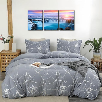 Pacimo 3 Pieces Canvas Wall Art Tropical Waterfall Pastel Sunset Horizon Pictures Prints Nature Landscape Modern Artwork for Walls Painting Home Office Wall Decor Framed Ready to Hang - 12"x16"x3
