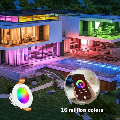 inShareplus 2 Inch Smart LED Recessed Lighting, 5W WiFi RGB Downlight, CCT 2700K-6500K Dimmable Color Changing Ceiling Light with LED Driver, Compatible with Alexa and Google Home, 120V, 6 Pack