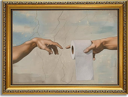 YD&YZY Gold Framed Vintage Funny Humor Bathroom Wall Art God Gives Toilet Paper Wall Decor Unique Art Painting Picture Print Whimsical Bathroom Restroom 12x16 inch Framed