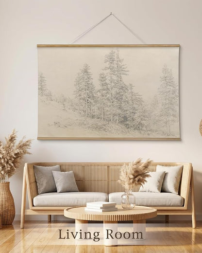 InSimSea 36x54 Large Canvas Scroll Wall Art, Sketch Pine tree Nature Landscape Hanging Painting, Farmhouse Wall Decor for Living Room, Bedroom, Dining Room, Study, Office