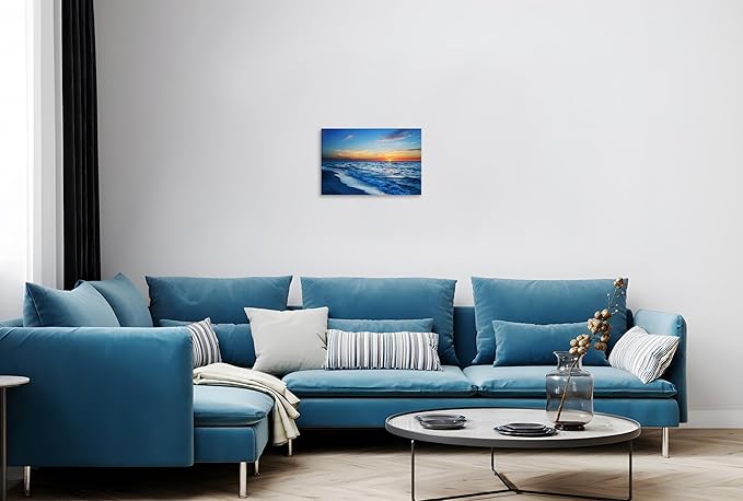 TutuBeer 1 Panel Beach Pictures Wall Art Beach Canvas Wall Art Blue Ocean at Sunrise Picture Print on Canvas Sea Artwork for Walls Seascape Pictures for Home Decor Ready to Hang 24x36inch