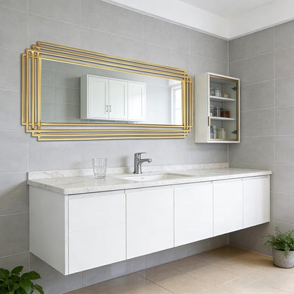 Geometric Wall Mirror, 63"x24" Large Rectangle Mirror with Gold Metal Frame, Modern Elegant Art Deco Mirror for Living Room Bedroom Entryway Hallway, Hangs Vertically or Horizontally