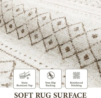 Area Rug for Living Room 6x9: Large Washable Boho Moroccan Rugs Geometric Neutral Rug, Non-Slip Foldable Morden Farmhouse Indoor Floor Carpet for Bedroom Dining Table Home(Brown,6X9)