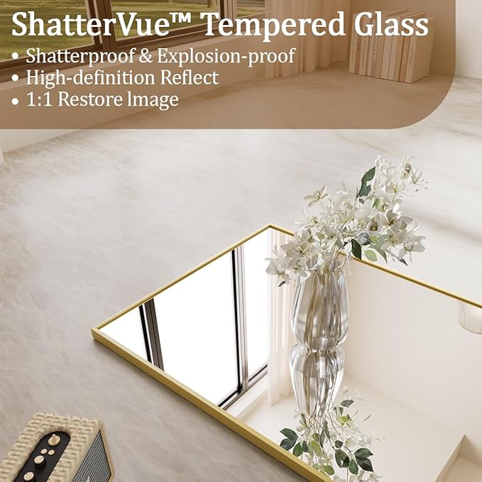 Koonmi 64"x21" Floor Mirror Full Length, Bedroom Floor Body Mirror with Stand, Large Gold Mirror, Leaning, Standing or Hanging Horizontally/Vertically