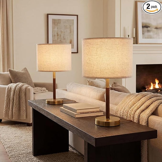 16.5'' Bedside Table Lamps Set of 2, Small Metal Accent Table Lamps with Linen Lampshade, Modern Simple Desk Lamps for Bedroom,Living Room, Office,Desk(Bulbs Included)