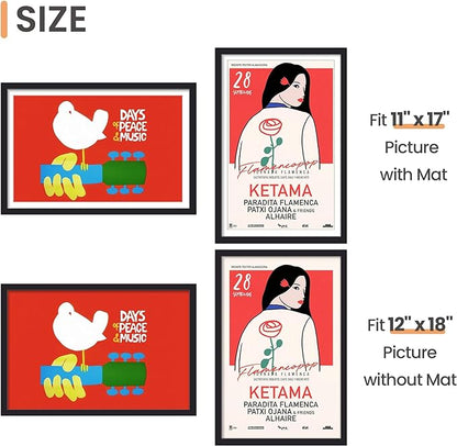 upsimples 12x18 Picture Frame Set of 5, Display Pictures 11x17 with Mat or 12 x 18 Without, Wall Gallery Poster Frames, Black